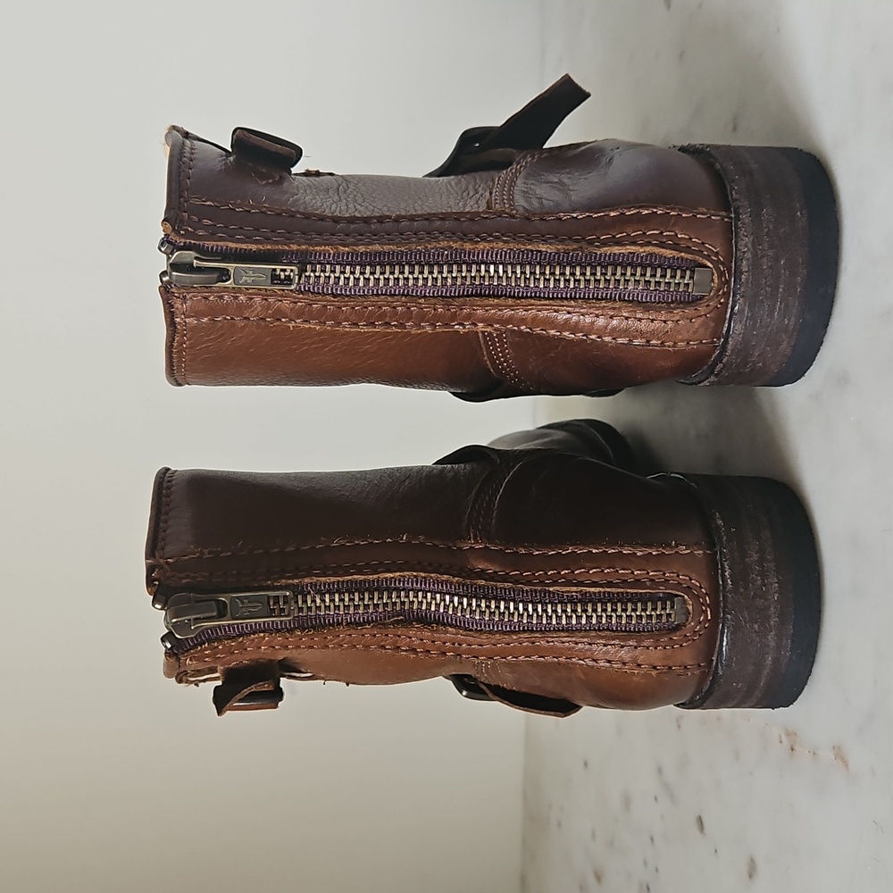 Frye Tan Leather Buckle Moto Boots - Picture 5 of 9